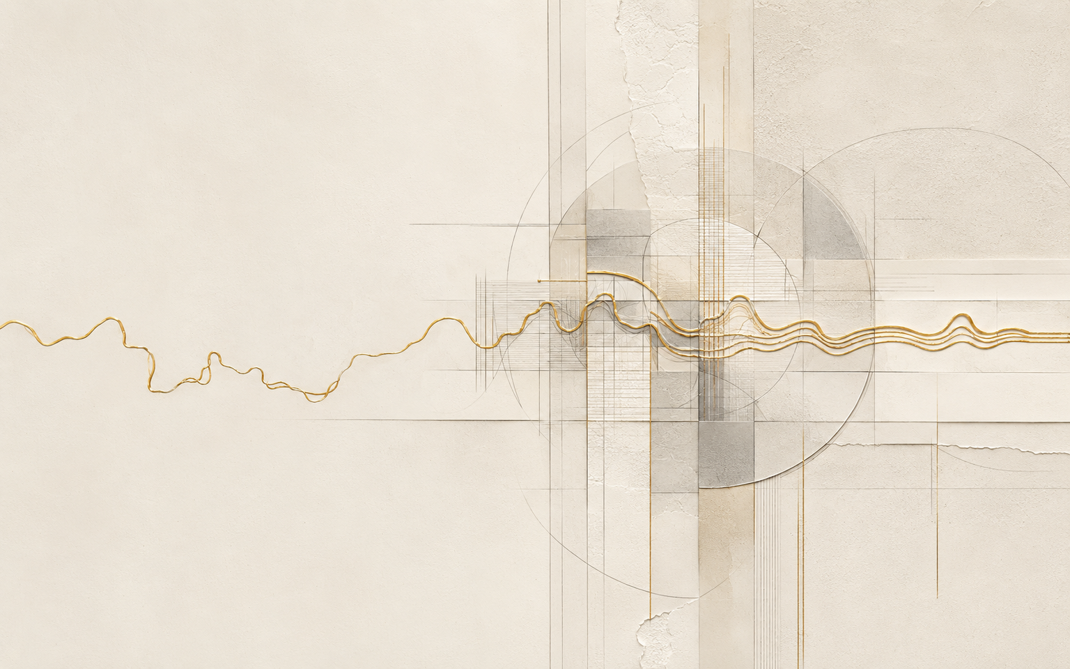 A human-origin gold line moving through a structured translation field and emerging as a stable expression